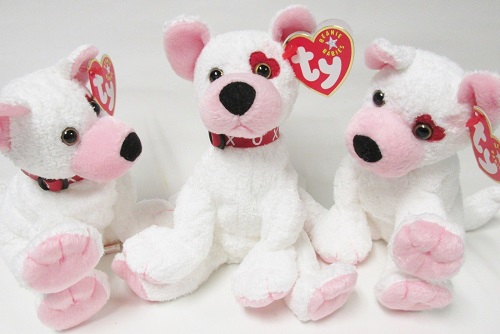 Cupid the LOVE dog, heart LEFT eye patch<BR>Ty - Beanie Baby<br>(Click on picture-FULL DETAILS)